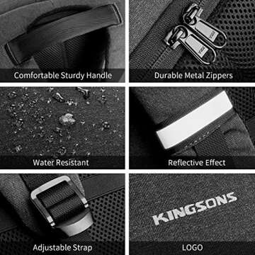 Kingsons Laptop Backpack, Large Business Travel Computer Bag with USB Charging Port Anti-Theft Water Resistant for 17.3 Inch Laptop Rucksack for men