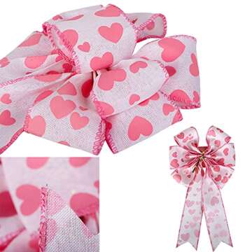 Pink Heart Ribbin Bows Red Heart Wreaths Bows for Wedding Birthday Party Valentine's Day Decoration 6" x 12"