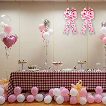 Pink Heart Ribbin Bows Red Heart Wreaths Bows for Wedding Birthday Party Valentine's Day Decoration 6" x 12"