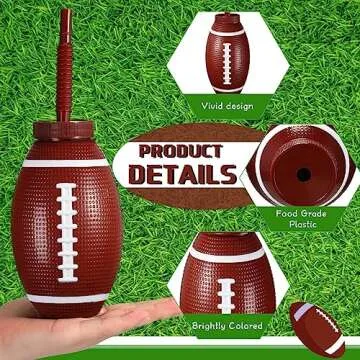 Sumind 12 Pcs Sport Ball Cups with Straws and Lids, 17 oz Plastic Cups Bulk for Kids Birthday Theme Party Sport Party Favors Supplies(Football)