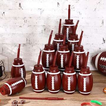 Sumind 12 Pcs Sport Ball Cups with Straws and Lids, 17 oz Plastic Cups Bulk for Kids Birthday Theme Party Sport Party Favors Supplies(Football)