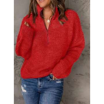EVALESS Womens Sweaters Cable Kint Tops Quarter Zip Pullover Sweater for Women Business Casual Fall ...