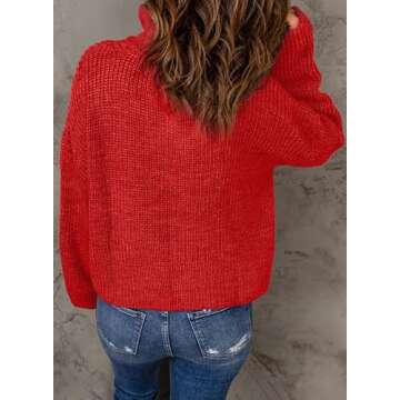 EVALESS Womens Sweaters Cable Kint Tops Quarter Zip Pullover Sweater for Women Business Casual Fall Clothes Trendy 2024 Winter Outfits Work Shirts Oversized Red Sweater Long Sleeve Tops, Large