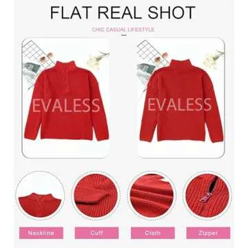 EVALESS Womens Sweaters Cable Kint Tops Quarter Zip Pullover Sweater for Women Business Casual Fall Clothes Trendy 2024 Winter Outfits Work Shirts Oversized Red Sweater Long Sleeve Tops, Large