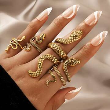 AIOMISKO 4PC Antique Gold Snake Octopus Rings, Simple Stacking Rings, Boho Knuckle Ring Set, Stackab...