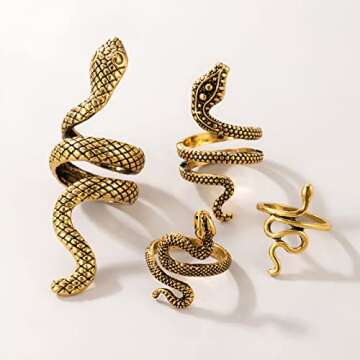 AIOMISKO 4PC Antique Gold Snake Octopus Rings, Simple Stacking Rings, Boho Knuckle Ring Set, Stackable Midi Cuff Rings, Vintage Joint Finger Rings for Women Men