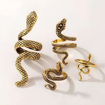 AIOMISKO 4PC Antique Gold Snake Octopus Rings, Simple Stacking Rings, Boho Knuckle Ring Set, Stackable Midi Cuff Rings, Vintage Joint Finger Rings for Women Men