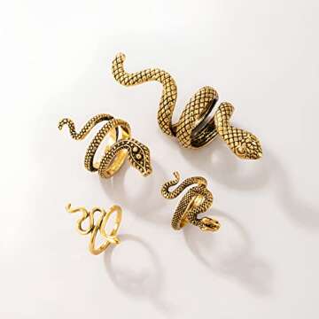 AIOMISKO 4PC Antique Gold Snake Octopus Rings, Simple Stacking Rings, Boho Knuckle Ring Set, Stackable Midi Cuff Rings, Vintage Joint Finger Rings for Women Men
