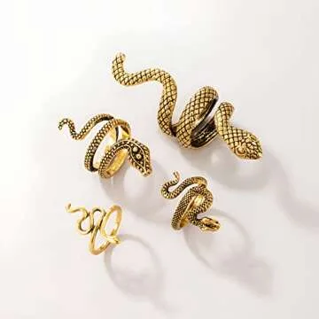 AIOMISKO 4PC Antique Gold Snake Octopus Rings, Simple Stacking Rings, Boho Knuckle Ring Set, Stackable Midi Cuff Rings, Vintage Joint Finger Rings for Women Men