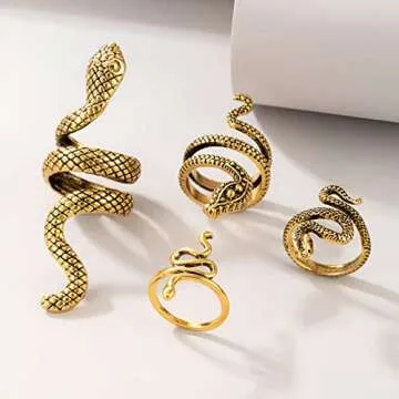 AIOMISKO 4PC Antique Gold Snake Octopus Rings, Simple Stacking Rings, Boho Knuckle Ring Set, Stackable Midi Cuff Rings, Vintage Joint Finger Rings for Women Men