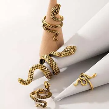 AIOMISKO 4PC Antique Gold Snake Octopus Rings, Simple Stacking Rings, Boho Knuckle Ring Set, Stackable Midi Cuff Rings, Vintage Joint Finger Rings for Women Men