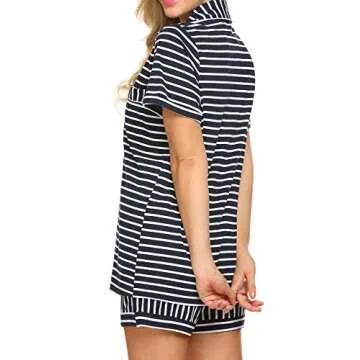 Ekouaer Pajama Set Womens Short Sleeve Sleepwear Cotton Stripe Pjs Set(Blue and White Stripe, Small)