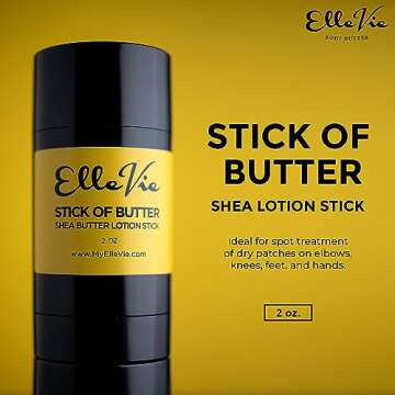 Elle Vie Unscented Shea Butter Lotion Stick, Shea Butter Moisturizing & Hydration Stick, Beeswax, Ba...