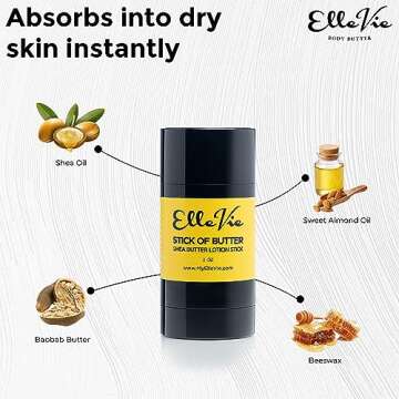 Elle Vie Unscented Shea Butter Lotion Stick, Shea Butter Moisturizing & Hydration Stick, Beeswax, Baobab Butter, & Almond Oil Moisturizer (2 oz)