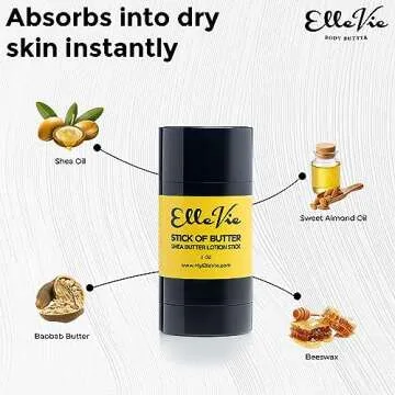 Elle Vie Unscented Shea Butter Lotion Stick, Shea Butter Moisturizing & Hydration Stick, Beeswax, Baobab Butter, & Almond Oil Moisturizer (2 oz)