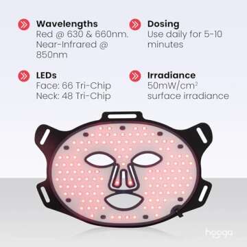 Hooga Red Light Therapy Mask - 66 Triple Chip LEDs for Anti-Aging and Skin Wellness