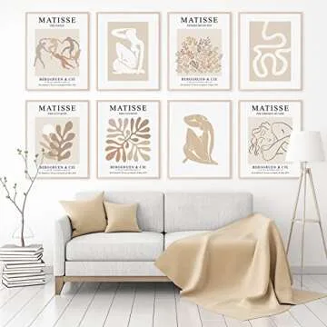 Whaline 8Pcs Matisse Posters Minimalist Wall Art Danish Pastel Room Decor Vintage Abstract Art Posters with 32Pcs Glue Points for Living Room Bedroom Office Aesthetic Decor (8x10 in, Unframed)