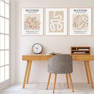 Whaline 8Pcs Matisse Posters Minimalist Wall Art Danish Pastel Room Decor Vintage Abstract Art Posters with 32Pcs Glue Points for Living Room Bedroom Office Aesthetic Decor (8x10 in, Unframed)
