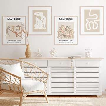 Whaline 8Pcs Matisse Posters Minimalist Wall Art Danish Pastel Room Decor Vintage Abstract Art Posters with 32Pcs Glue Points for Living Room Bedroom Office Aesthetic Decor (8x10 in, Unframed)
