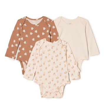 Amazon Essentials x Sofia Grainge Unisex Babies' Long Sleeve Crew Neck Bodysuit, Pack of 3, Ivory/La...