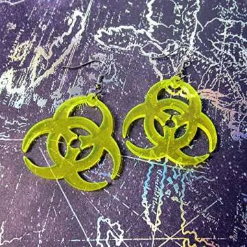 Neon Biohazard Symbol Dangle Earrings for Raves and Gifts