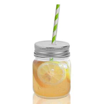 Golden Spoon Mason Jars, With Regular Lids, and Lids for Drinking, (Set of 6) (4 oz)