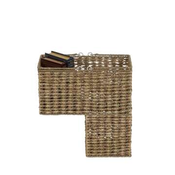 Household Essentials Wicker Stair Basket, Wicker Step Organizer with Handles, Use to Collect and Transport Items from Floor to Floor