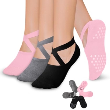 Diu Life 3 Pack Grip Socks Yoga Socks with Grips for Women Non Slip, Pilates, Workout, Pure Barre, B...