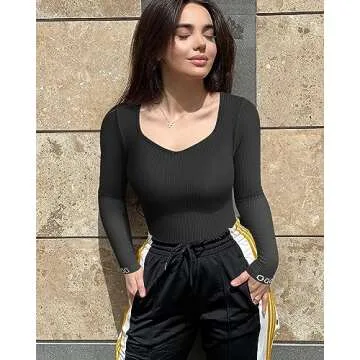 Stylish OQQ Women's Ribbed Long Sleeve Bodysuit