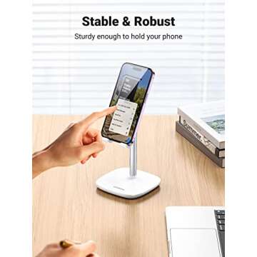 UGREEN Cell Phone Stand for Desk Adjustable Phone Holder Cradle Office Desk Accessories Weighted Base Compatible with iPhone 15 Pro/14 Plus/13/12 Pro Max/11/SE/XS/XR/Samsung Galaxy S23 White