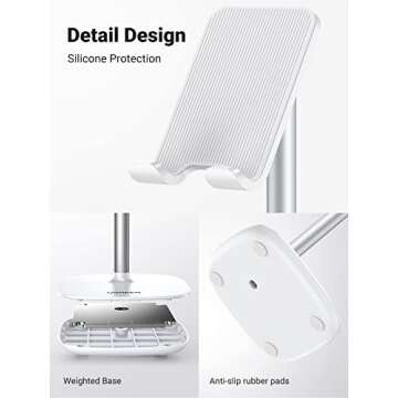 UGREEN Cell Phone Stand for Desk Adjustable Phone Holder Cradle Office Desk Accessories Weighted Base Compatible with iPhone 15 Pro/14 Plus/13/12 Pro Max/11/SE/XS/XR/Samsung Galaxy S23 White
