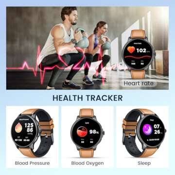 Smartwatch for Men Fitness Tracker: Brown Smart Watches (Answer/Make Calls) 1.43’’ AMOLED Touchscreen with Waterproof Heart Rate Blood Pressure Health Monitor Sport Pedometer Compatible Android iOS