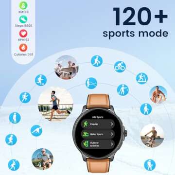 Smartwatch for Men Fitness Tracker: Brown Smart Watches (Answer/Make Calls) 1.43’’ AMOLED Touchscreen with Waterproof Heart Rate Blood Pressure Health Monitor Sport Pedometer Compatible Android iOS