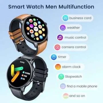 Smartwatch for Men Fitness Tracker: Brown Smart Watches (Answer/Make Calls) 1.43’’ AMOLED Touchscreen with Waterproof Heart Rate Blood Pressure Health Monitor Sport Pedometer Compatible Android iOS