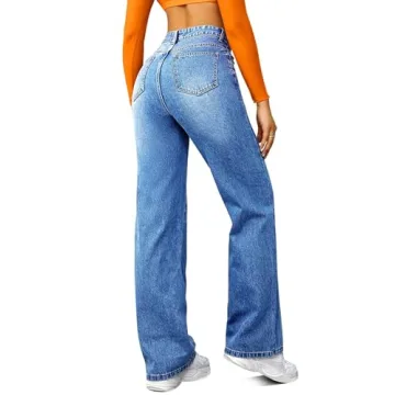 High Waisted Wide Leg Jeans for Women in Blue