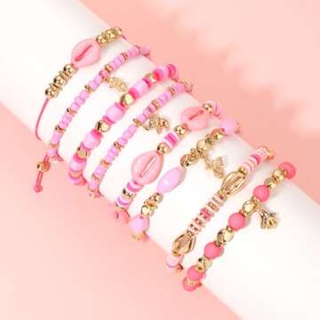 CEALXHENY Heishi Bracelets for Women Clay Beaded Stretch Bracelets Stackable Friendship Bracelet Set Summer Beach Accessories Outfits Jewelry Gifts (Style H)