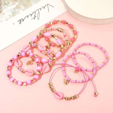 CEALXHENY Heishi Bracelets for Women Clay Beaded Stretch Bracelets Stackable Friendship Bracelet Set Summer Beach Accessories Outfits Jewelry Gifts (Style H)