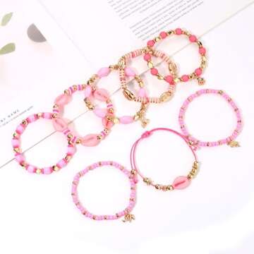 CEALXHENY Heishi Bracelets for Women Clay Beaded Stretch Bracelets Stackable Friendship Bracelet Set Summer Beach Accessories Outfits Jewelry Gifts (Style H)