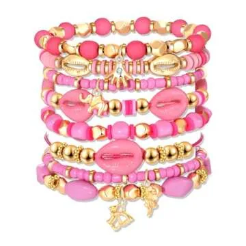 CEALXHENY Heishi Bracelets for Women Clay Beaded Stretch Bracelets Stackable Friendship Bracelet Set Summer Beach Accessories Outfits Jewelry Gifts (Style H)