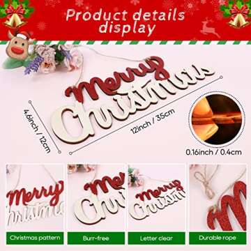 eZAKKA Merry Christmas Sign Wooden Door Wall Hanging Ornaments Board for Holidays Wooden Wall Door Decoration Indoor Outdoor