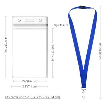 24-Pack Blue Lanyards with Safety Breakaway, Waterproof Badge Holders, Metal Hook, 10 Color Variants...