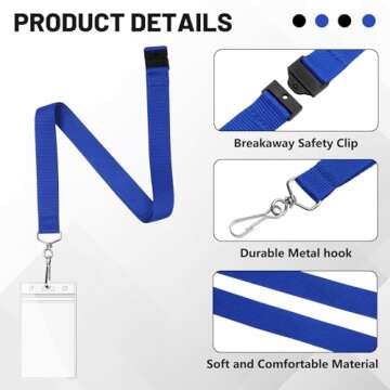 Stylish 24-Pack Blue Lanyards with Breakaway & Holders