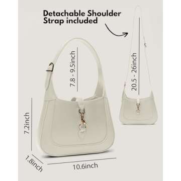 Shoulder Bag for Women - Small Shoulder Purses - White Purse - Cute Trendy Hobo Handbags - Adjustable Strap Vegan Leather - Cream