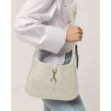 Shoulder Bag for Women - Small Shoulder Purses - White Purse - Cute Trendy Hobo Handbags - Adjustable Strap Vegan Leather - Cream