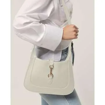 Shoulder Bag for Women - Small Shoulder Purses - White Purse - Cute Trendy Hobo Handbags - Adjustable Strap Vegan Leather - Cream