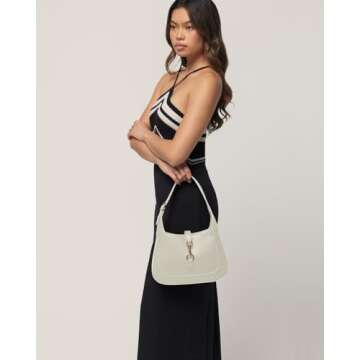 Shoulder Bag for Women - Small Shoulder Purses - White Purse - Cute Trendy Hobo Handbags - Adjustable Strap Vegan Leather - Cream