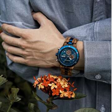 2win Mens Personalized Engraved Wooden Watches Fashion Multifunction Custom Watch Birthday Anniversa...