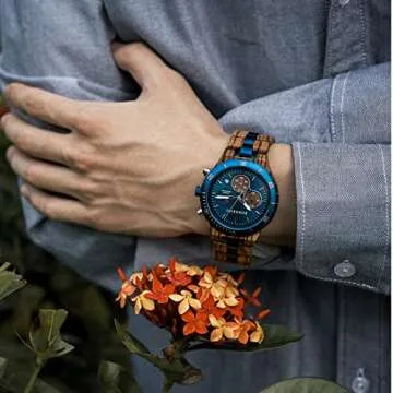 2win Mens Personalized Engraved Wooden Watches Fashion Multifunction Custom Watch Birthday Anniversa...