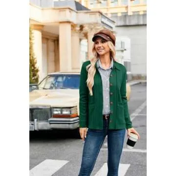 GRACE KARIN Womens Knit Button Down Cardigans Shacket Fall Long Sleeve Knit Sweater Collar Cardigan with Pockets Green L