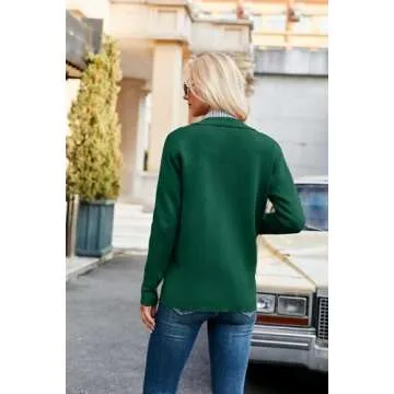 GRACE KARIN Womens Knit Button Down Cardigans Shacket Fall Long Sleeve Knit Sweater Collar Cardigan with Pockets Green L